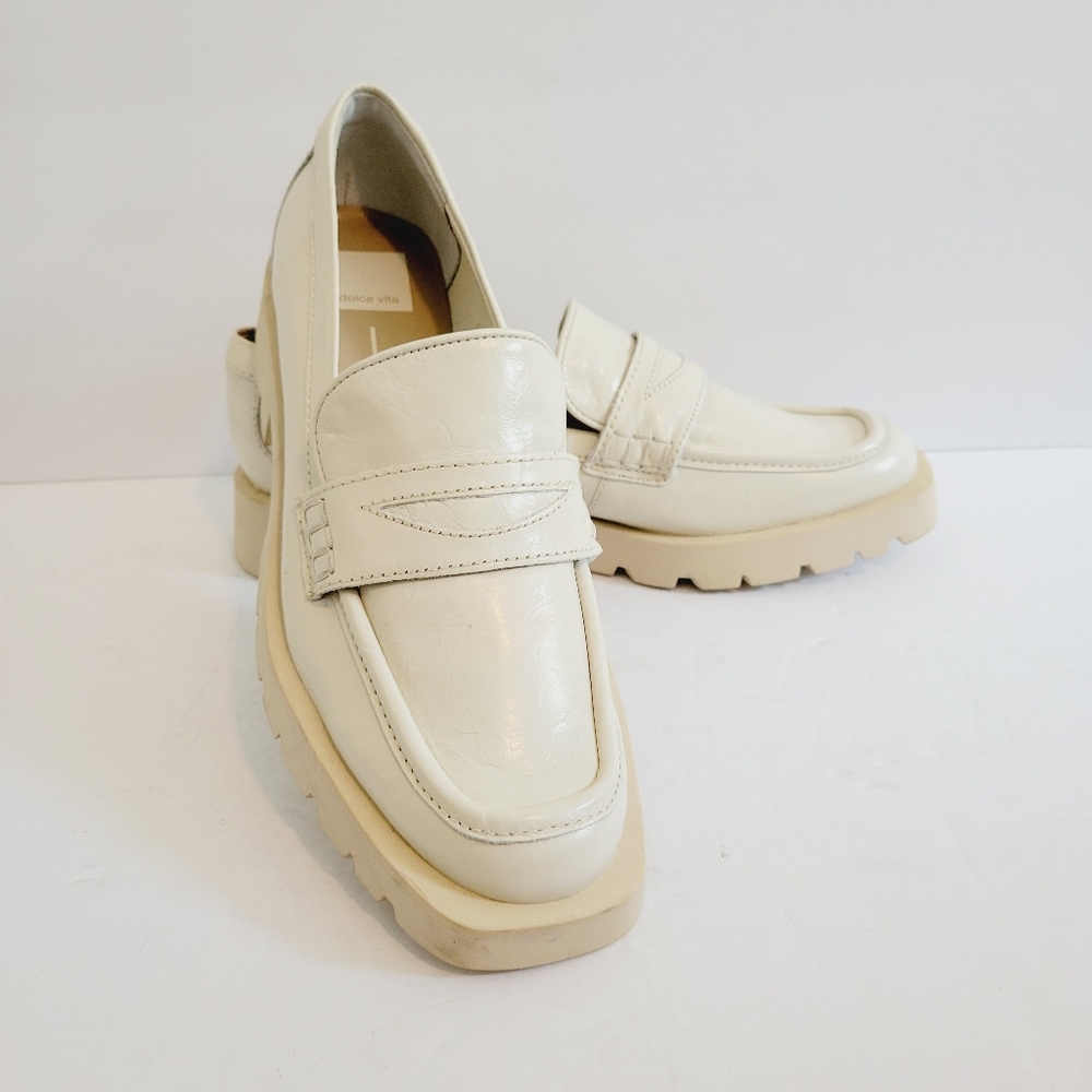 NEW Dolce Vita Evanka Ivory White Lug Sole Penny Loafers Shoes Size 8.5